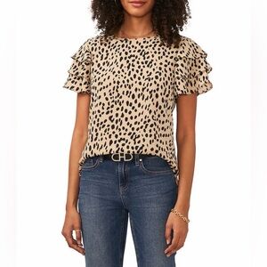 Vince Camuto Tiered Ruffle Short Sleeve Leopard Print Blouse